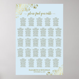 Affiche Plan de table de mariage à 28 tables Bleu poudré &