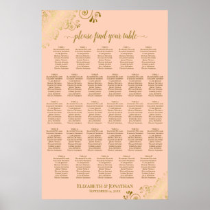 Affiche Plan de table de mariage à 28 tables Corail pêche 