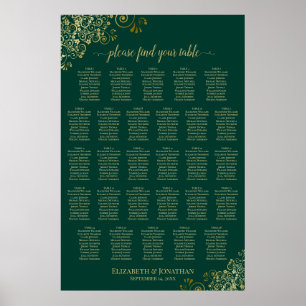 Affiche Plan de table de mariage à 28 tables Émeraude Vert