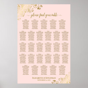 Affiche Plan de table de mariage à 28 tables Rose poudré &