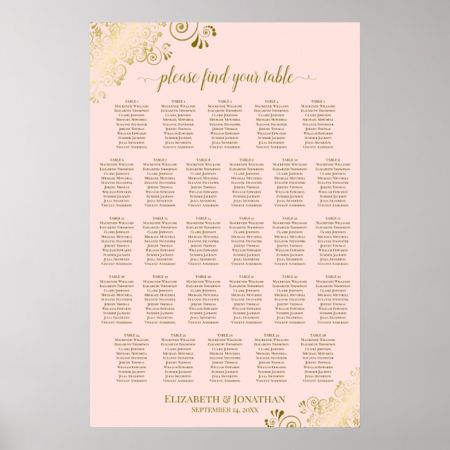 Affiche Plan de table de mariage à 28 tables Rose poudré & (Devant)