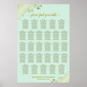 Affiche Plan de table de mariage à 28 tables Vert Menthe &