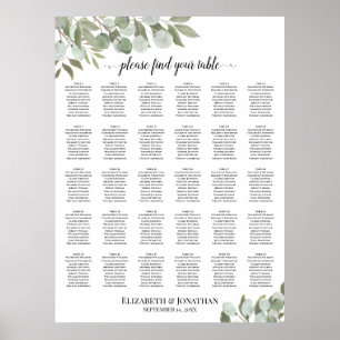 Affiche Plan de table de mariage à 30 tables avec feuilles