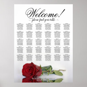 Affiche Plan de table de mariage à 30 tables Rose rouge ré
