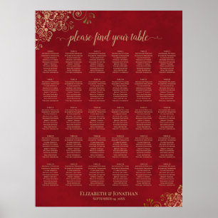 Affiche Plan de table de mariage à 30 tables Rouge cramois