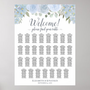 Affiche Plan de table de mariage à 31 tables avec fleurs e