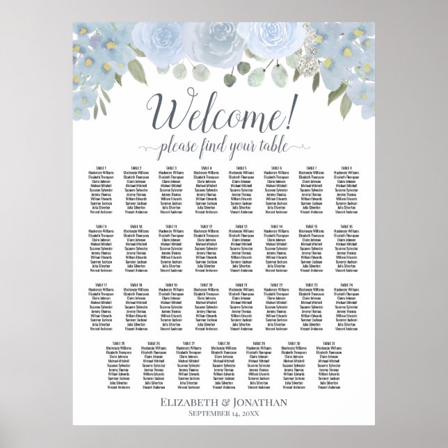 Affiche Plan de table de mariage à 31 tables avec fleurs e (Devant)