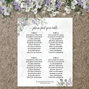 Affiche Plan de table de mariage à 4 tables Lavande Eucaly