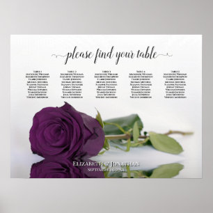 Affiche Plan de table de mariage à 5 tables Rose pourpre p