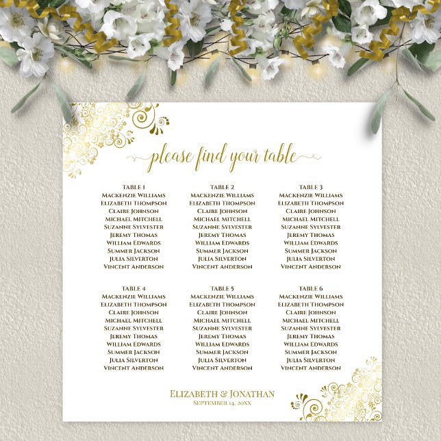 Affiche Plan de table de mariage à 6 tables avec frisottis (In Situ on Wall with Decorations)