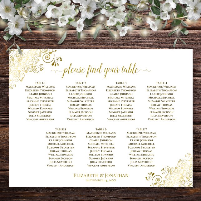 Affiche Plan de table de mariage à 7 tables avec frisottis (In Situ on Wall with Decorations)