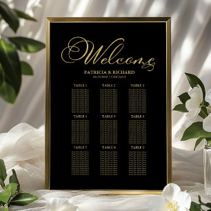 Affiche Plan de table de mariage à 9 tables Feuille d'or