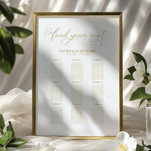 Affiche Plan de table de mariage à 9 tables Feuille d'or