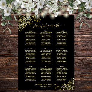 Affiche Plan de table de mariage à 9 tables Noir avec fron