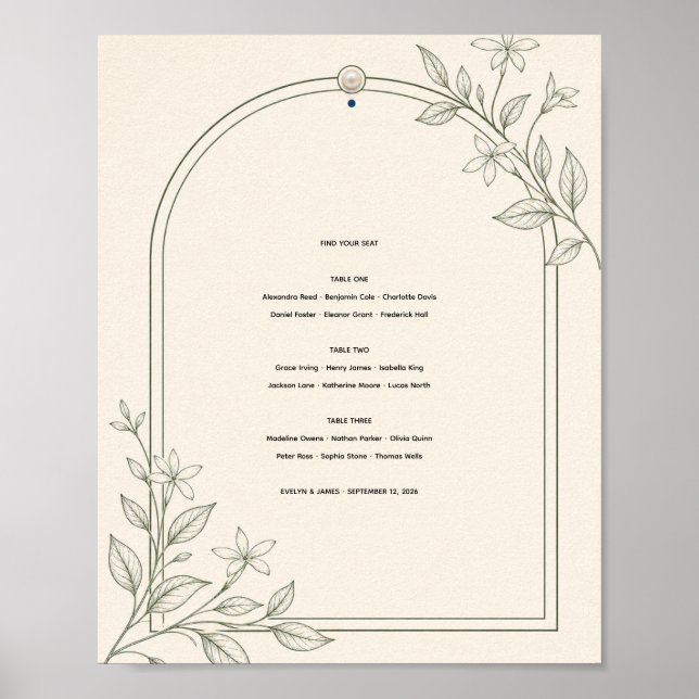 Affiche Plan de table de mariage à arche botanique moderne (Devant)