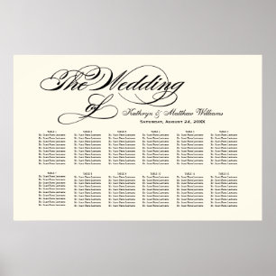 Affiche Plan de table de mariage à calligraphie noire élég