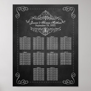 Affiche Plan de table de mariage à craie Orné avec fioritu