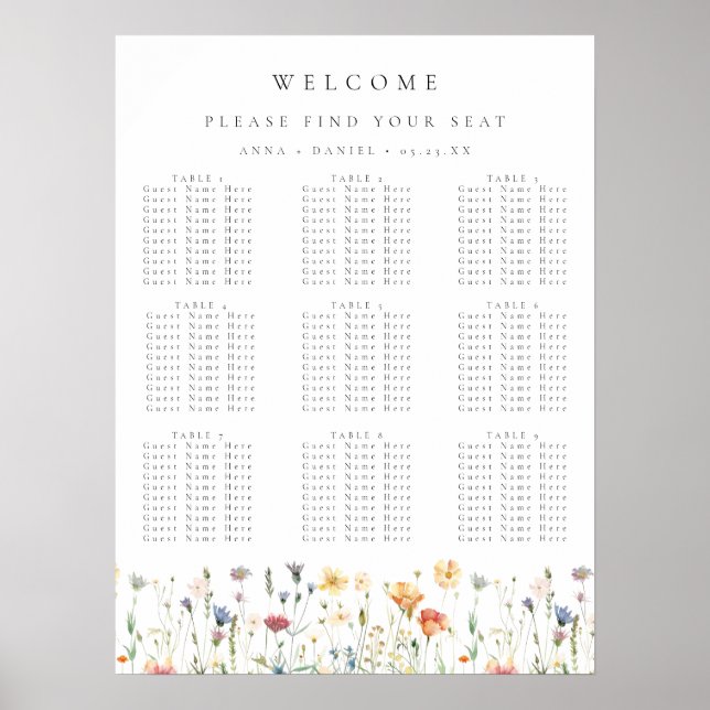 Affiche Plan de table de mariage à fleurs sauvages Boho Sp (Devant)