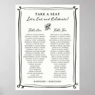 Affiche Plan de table de mariage à gribouillis dessinés à
