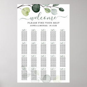 Affiche Plan de table de mariage à la verdure d'eucalyptus