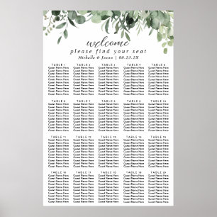 Affiche Plan de table de mariage à la verdure d'eucalyptus