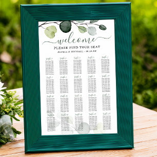 Affiche Plan de table de mariage à la verdure d'eucalyptus