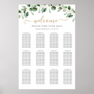 Affiche Plan de table de mariage à la verdure d'eucalyptus