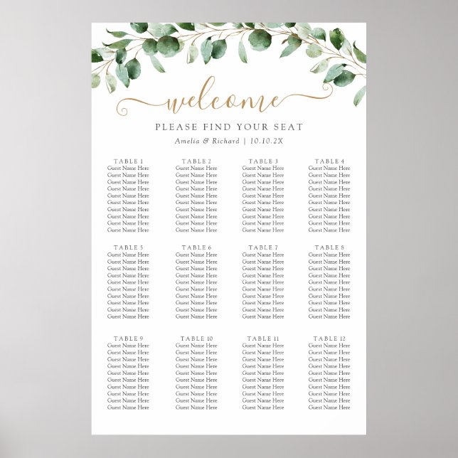Affiche Plan de table de mariage à la verdure d'eucalyptus (Devant)