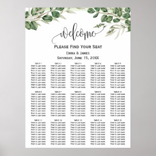 Affiche Plan de table de mariage à la verdure Eucalyptus