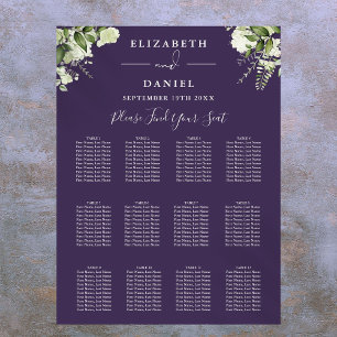 Affiche Plan de table de mariage à la verdure florale viol