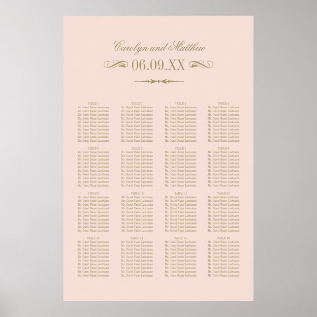 Affiche Plan de table de mariage à l'ancienne avec une tou (Devant)