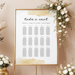Affiche Plan de table de mariage à l'aquarelle jaune NOLA