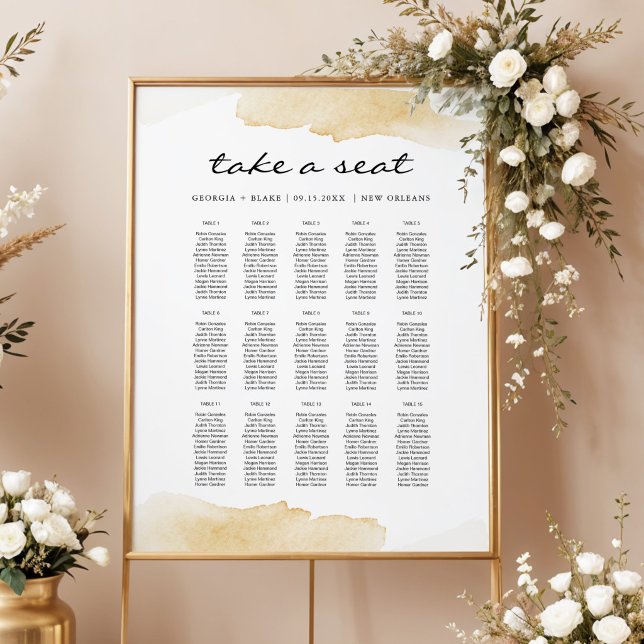 Affiche Plan de table de mariage à l'aquarelle jaune NOLA (Créateur téléchargé)