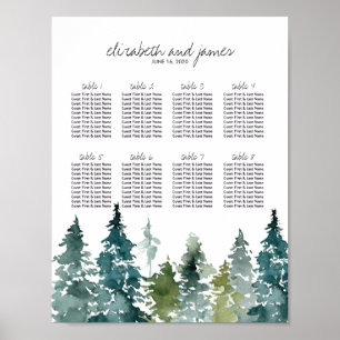 Affiche Plan de table de mariage à l'aquarelle minimaliste