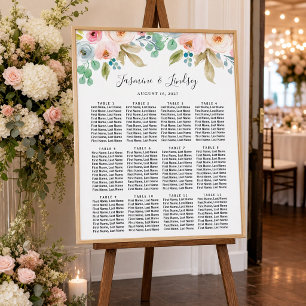 Affiche Plan de table de mariage à l'aquarelle pastel