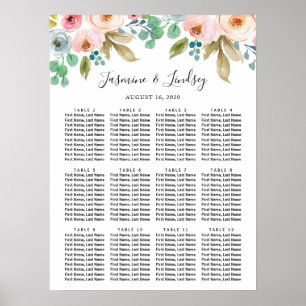 Affiche Plan de table de mariage à l'aquarelle pastel