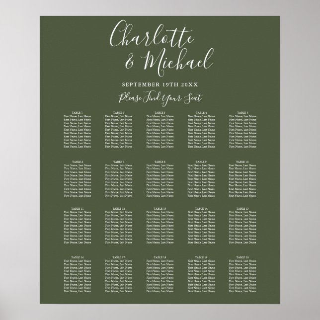 Affiche Plan de table de mariage à l'écriture signature ve (Devant)
