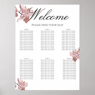 Affiche Plan de table de mariage à l'orchidée rose