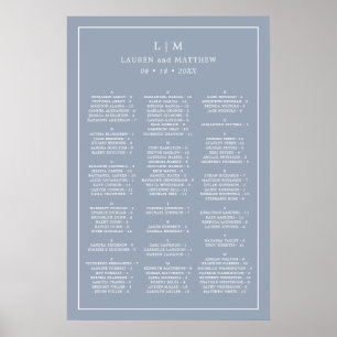 Affiche Plan de table de mariage à monogramme bleu poussié