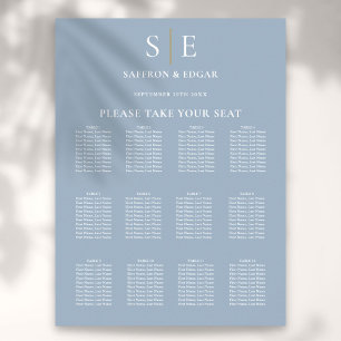 Affiche Plan de table de mariage à monogramme bleu poussié
