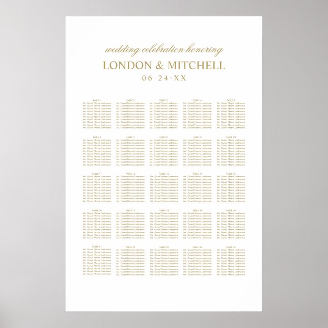 Affiche Plan de table de mariage à monogramme classique en (Devant)