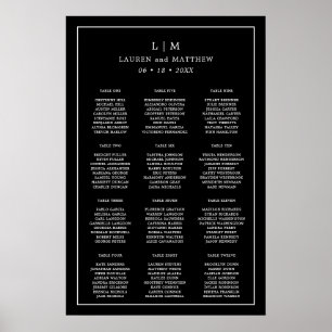 Affiche Plan de table de mariage à monogramme noir simple