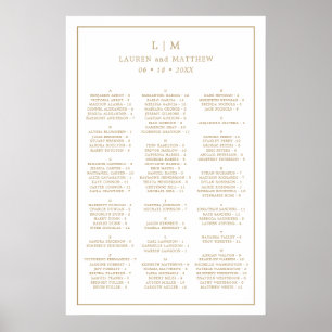 Affiche Plan de table de mariage à monogramme simple en or
