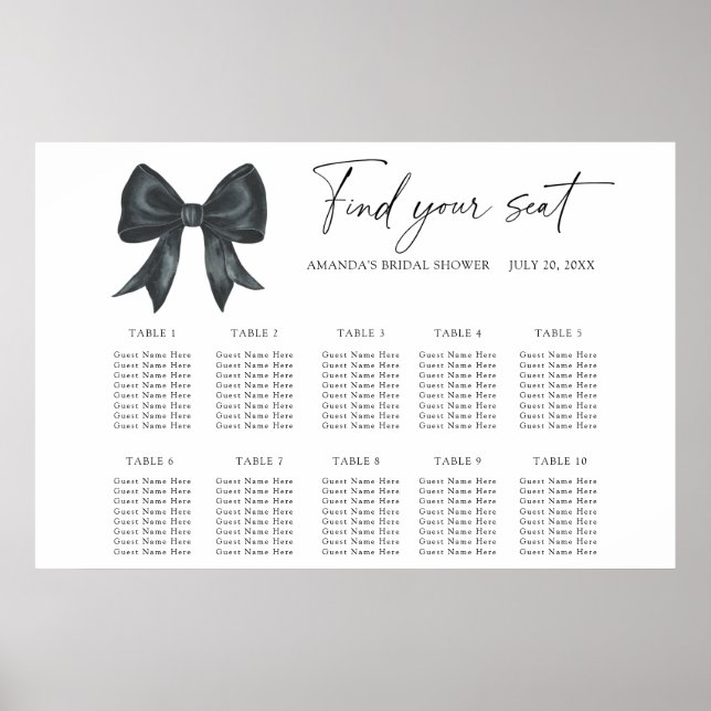 Affiche Plan de table de mariage à ruban noir (Devant)