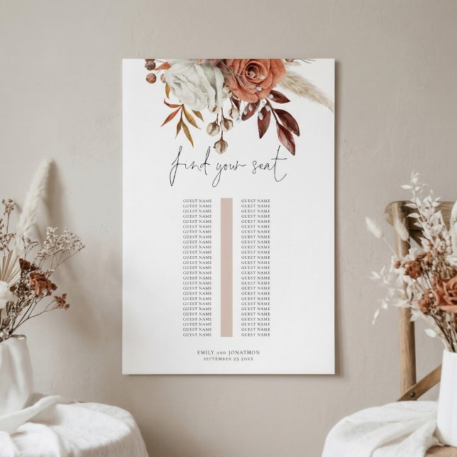 Affiche Plan de table de mariage à table unique Florals Ro (Créateur téléchargé)