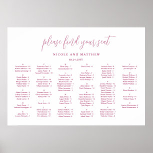 Affiche Plan de table de mariage alphabétique blanc chic r