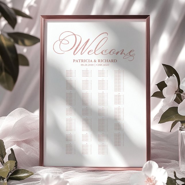 Affiche Plan de table de mariage alphabétique Élégant scri (Créateur téléchargé)