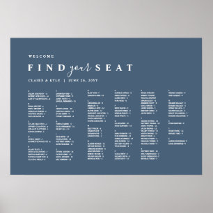 Affiche Plan de table de mariage alphabétique minimal bleu