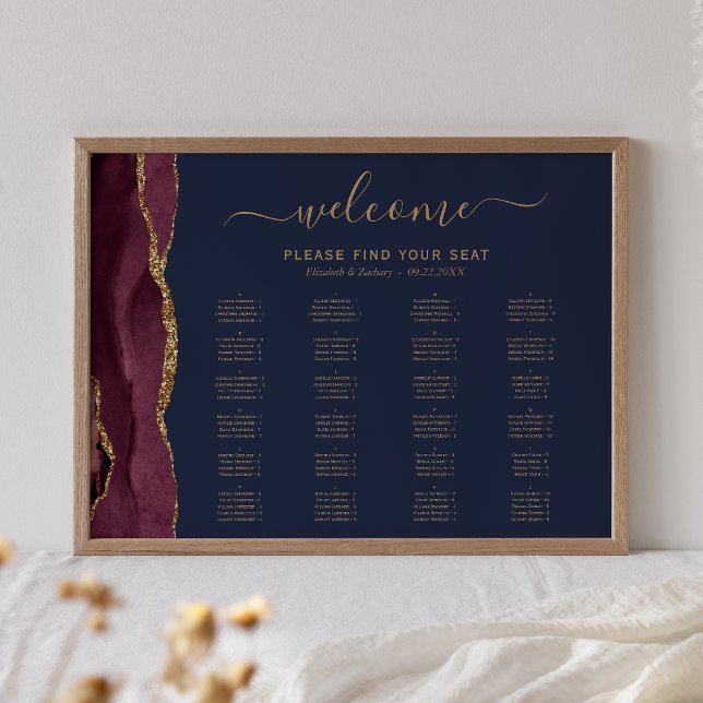 Affiche Plan de table de mariage alphabétique Navy Bourgui (Créateur téléchargé)