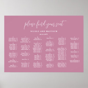 Affiche Plan de table de mariage alphabétique rose élégant